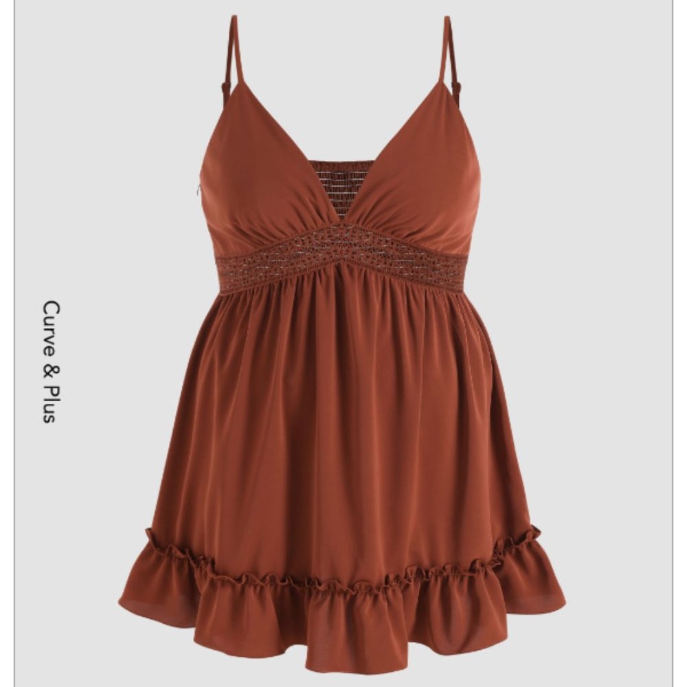 Curve & Plus Hollow Out Ruffle Mini Dress
